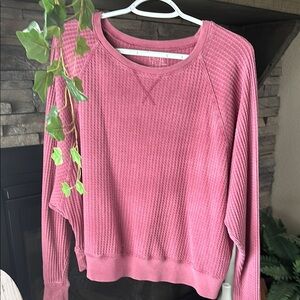 Time and Tru Pink Crew Neck Sweater with Ribbed Texture